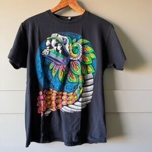 Vintage Quetzalcoatl Aztec Serpent Graphic T-Shirt Mens Small Black 90's